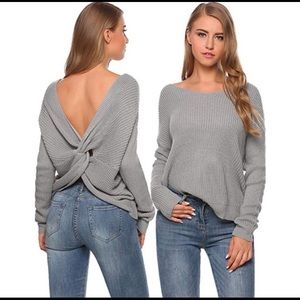 New V neck twisted back knot sweater